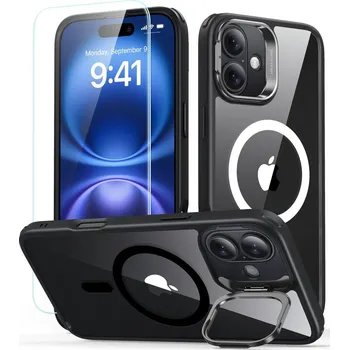 KRYT ESR CLASSIC HYBRID KICKSTAND HALOLOCK MAGSAFE & TEMPERED GLASS IPHONE 16 CLEAR/BLACK