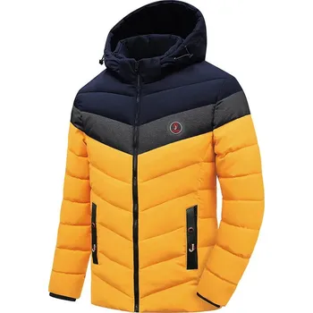 Pánský zimní kabát Pánská zimní bunda dvoubarevná s odnímatelnou kapucí Barva: Žlutá, Velikost: 3XL