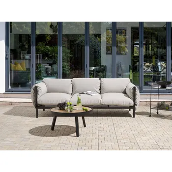 Pohovka Zahradní pohovka pro 3 osoby černý hliníkový rám světle šedé voděodolné sedáky Beliani