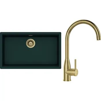 Granitový dřez Set Schock S29-3 (dřez Kiruna N-100XL Ivy + baterie Kavus White Gold + komponenty White Gold)