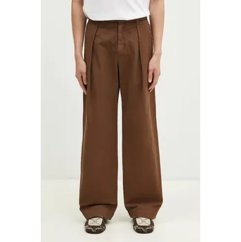 Pánské oblečení Bavlněné kalhoty Wood Wood Fraser Pleated Chinos, 52, hnědá, 88X