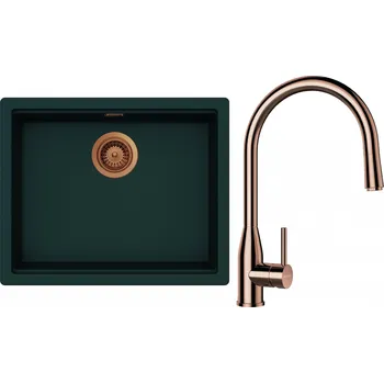 Granitový dřez Set Schock S28-9 (dřez Kiruna N-100L Ivy + baterie Kavus.120 Měď + komponenty Měď)