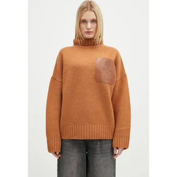 Dámský svetr Vlněný svetr JW Anderson Leather Patch Pocket Jumper, S, oranžová, 28X
