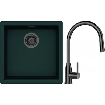 Granitový dřez Set Schock S27-10 (dřez Kiruna N-100 Ivy + baterie Kavus.120 Gunmetal + komponenty Gunmetal)