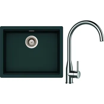 Granitový dřez Set Schock S28-2 (dřez Kiruna N-100L Ivy + baterie Kavus Nerez + komponenty Nerez)