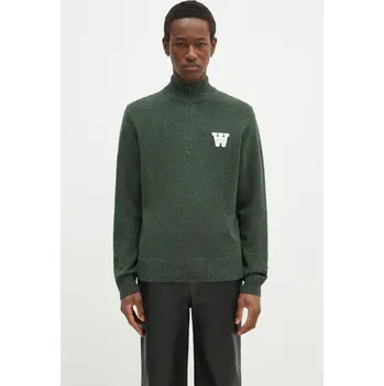 Pánský svetr Vlněný svetr Wood Wood Blu AA CS Halfzip, M, zelená, 77X