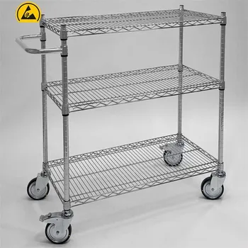 Antistatický chromovaný vozík, 3 police, v x š x h:1000x1220x460 mm
