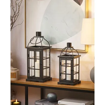 Svícen Kovová lucerna černá železná 52 cm stojan na svíčku s dvířky ze skla dekorativní doplněk Beliani