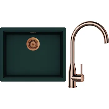 Granitový dřez Set Schock S28-4 (dřez Kiruna N-100L Ivy + baterie Kavus Měď + komponenty Měď)