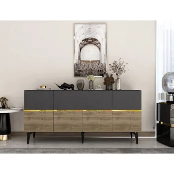 Komoda GAKONA komoda 79x150 cm, antracit/ořech/zlatá, moderní design