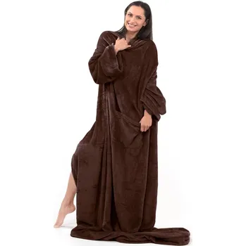 deka Deka s rukávy DecoKing Lazy hnědá, velikost 150x180