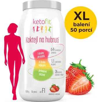 Keto dieta Premium proteinový koktejl Ketofit JAHODA se sníženým obsahem sacharidů 1 260 g, 50 porcí