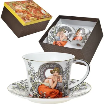 HOME ELEMENTS Šálek s podšálkem 200 ml se Alfons Mucha - Topaz (bílý podklad)