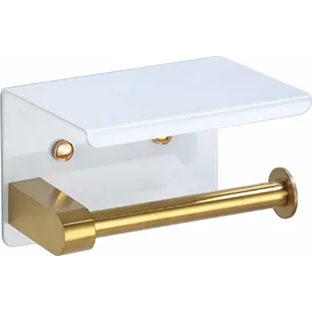 DRŽÁK NA TOALETNÍ PAPÍR S POLIČKOU BÍLO-ZLATÝ AG887B