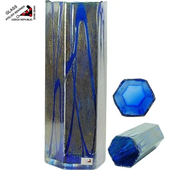 Váza Atelier Beránek Váza 30 cm z hutního skla kobaltová, ruční výroba z atelieru Beránek