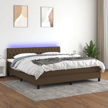 Postel vidaXL Box spring postel s matrací a LED 160x200 cm textil [3133409] Barva: tmavě hnědá