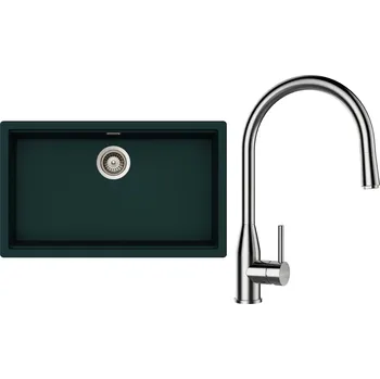 Granitový dřez Set Schock S29-7 (dřez Kiruna N-100XL Ivy + baterie Kavus.120 Nerez + komponenty Nerez)