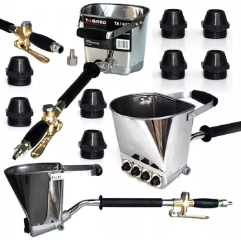 PNEU OMÍTACÍ PISTOLE PRO CEMENTOVÉ OMÍTKY NA STĚNY STROPY + 8X KOVOVĚ TRYSKY TA1472