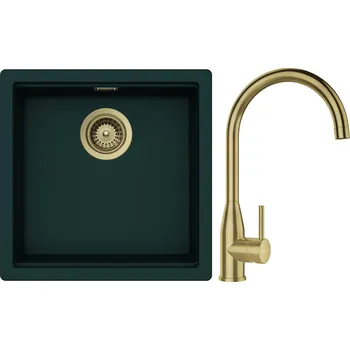 Granitový dřez Set Schock S27-3 (dřez Kiruna N-100 Ivy + baterie Kavus White Gold + komponenty White Gold)