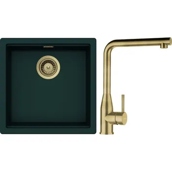 Granitový dřez Set Schock S27-13 (dřez Kiruna N-100 Ivy + baterie Keto White Gold + komponenty White Gold)