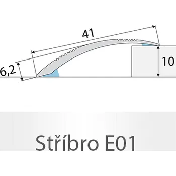 Podlahová lišta PROFIL Team - Přechodový profil 41 mm, oblý - samolepící Barva dekoru: stříbro E01, Délka lišty: 100 cm