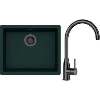 Granitový dřez Set Schock S28-5 (dřez Kiruna N-100L Ivy + baterie Kavus Gunmetal + komponenty Gunmetal)