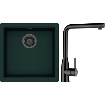 Granitový dřez Set Schock S27-15 (dřez Kiruna N-100 Ivy + baterie Keto Gunmetal + komponenty Gunmetal)