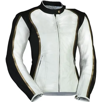 Moto bunda MBW ANITA Lady - dámská kožená bílo-černo-zlatá moto bunda - 36