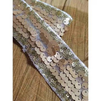 Krajka Flitrový prýmek šíře 35 mm barva zlatá světlá