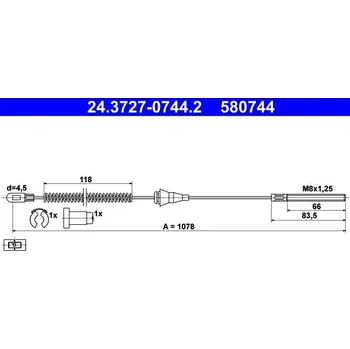 Lanko parkovací brzdy Tažné lanko, parkovací brzda ATE 24.3727-0744.2