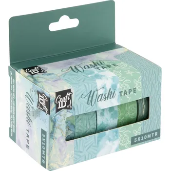 Dekorační lepicí páska - Washi pásky, 1,5cm x 10m, 5ks - zelené