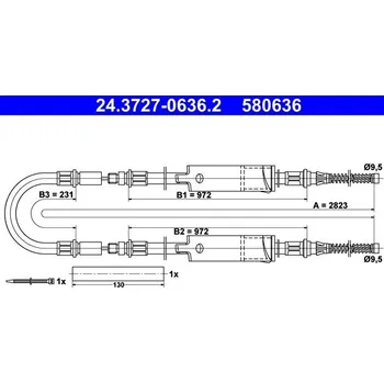 Lanko parkovací brzdy Tažné lanko, parkovací brzda ATE 24.3727-0636.2
