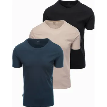 Pánské bavlněné tričko BASIC s kulatým výstřihem - černá/mořská modrá/písková V7 OM-TSBS-0232 - XL