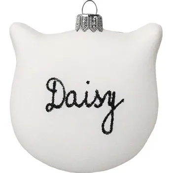 Skleněný medailon kočka bílý se jménem