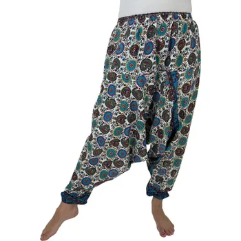Dámské kalhoty Kalhoty Aladinky, harémky květina modrozelené-Sale