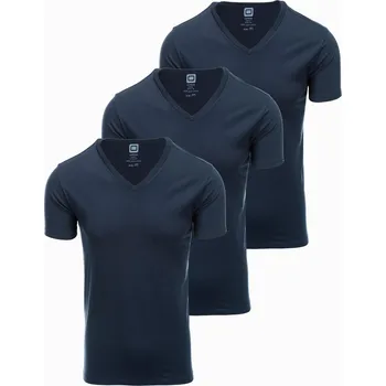 Pánská bavlněná trička BASIC s výstřihem do V - 3x tmavě modrá V10 OM-TSBS-0233 - XL