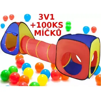 Dětský domeček MODERNÍ DĚTSKÝ STAN + TUNEL 3V1 + 100 KS MÍČKŮ 5902802902672+