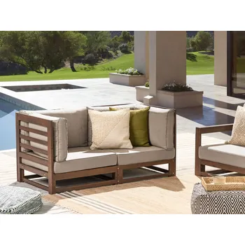 Pohovka Zahradní pohovka tmavě hnědé akáciové dřevo 2místná s polštáři moderní design Beliani