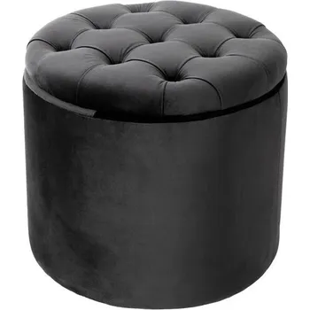Taburet Designová tmavá šedá taburetka Modern Barock kulatého tvaru v glamour stylu se sametovým potahem s úložným prostorem 50cm