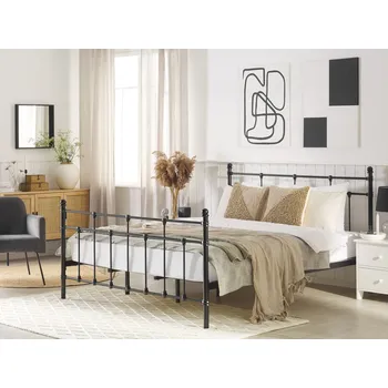 Postel Postel z černého kovu s lamelovým roštem o výšce 180 x 200 cm, dekorativní lišty, klasika do dívčích ložnic Beliani