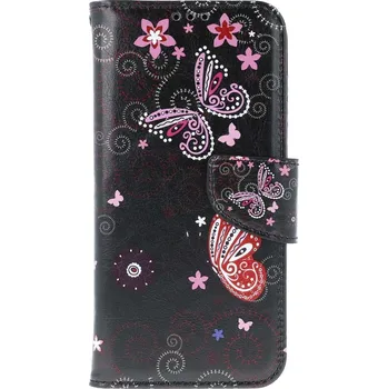 Pouzdro na mobilní telefon Pouzdro Design Samsung A55 knížkové Fialoví motýlci černý (kryt neboli obal na Samsung A55)