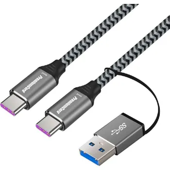 Počítač PremiumCord USB-C kabel ( USB 3.2 GEN 2, 5A, 100W, 20Gbit/s ) bavlněný oplet, 2m