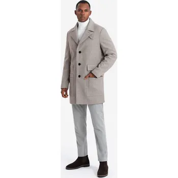 Pánský zimní kabát Pánský jednořadový vzorovaný kabát s kapsami - popelavý V1 OM-COWC-0108 - L