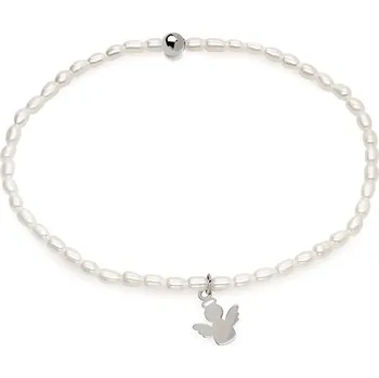 Náramek Perlový náramek s andílkem v bílém zlatě, 14K IZ27638A + dárkové balení LUXUS zdarma