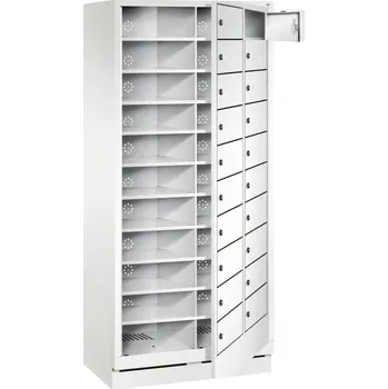 Boxová skříňka Cabo-Plus, 2 oddíly, 10 boxů, 810 x 500 x 1800 mm, bílá, podstavec