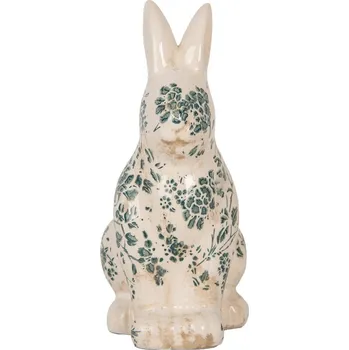 Keramická dekorace králík se zelenými květy Tien French M - 13*10*21 cm