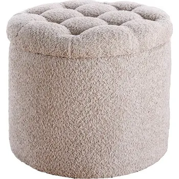 Taburet Moderní kulatá barokní bouclá taburetka Modern barock v šampaňské béžové barvě s úložným prostorem 50 cm