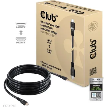 Video kabel Club3D Kabel HDMI, Ultra Rychlý HDMI™ Certifikovaný Cable, 4K120Hz/ 8K60Hz, 7.5m