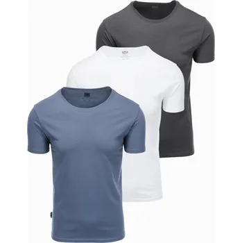 Pánské bavlněné tričko BASIC s kulatým výstřihem - bílá/grafit/modrá džínovina V8 OM-TSBS-0232 - XXL