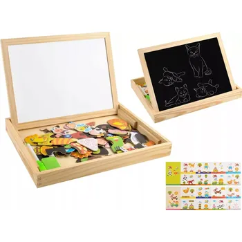Magnetická kreslící tabulka DĚTSKÁ DŘEVĚNÁ TABULKA 3V1 OBOUSTRANNÁ MAGNETICKÁ 5900779931619
